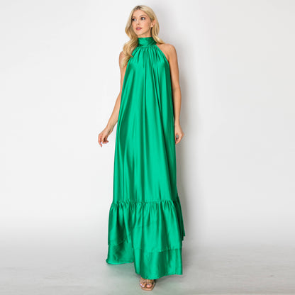 Ava Green Satin Maxi Dress