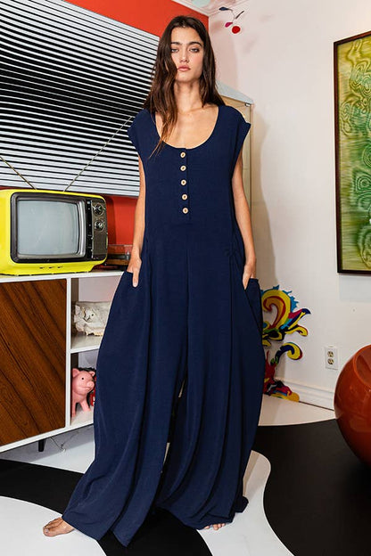 Scoop Neck Wide Leg Solid Jumpsuit: LIME GREEN / S-M-L (2-2-2)