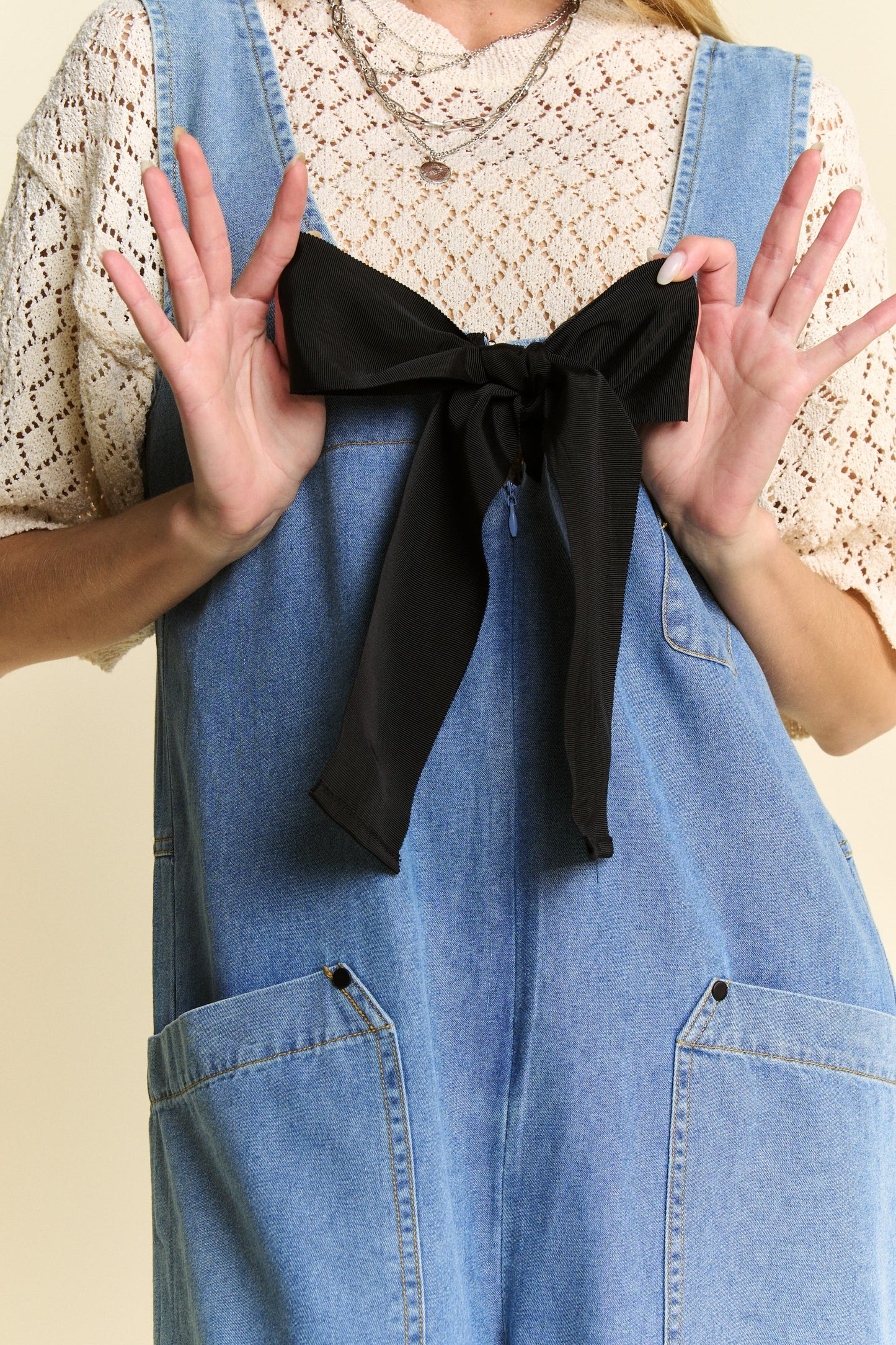 Soft Denim With Bow Jumpsuit