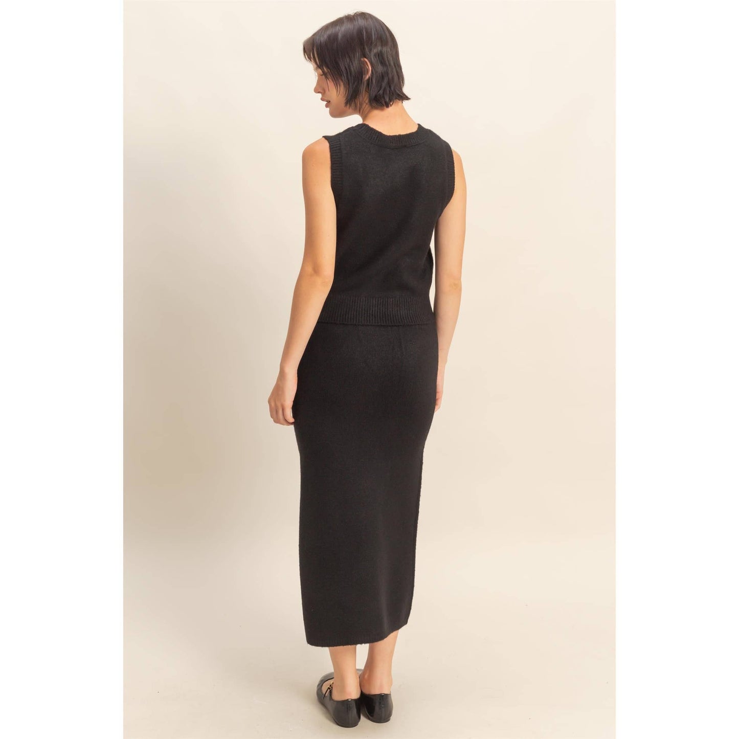 Button Front Vest & Midi Skirt Knit Set: SAGE GREEN