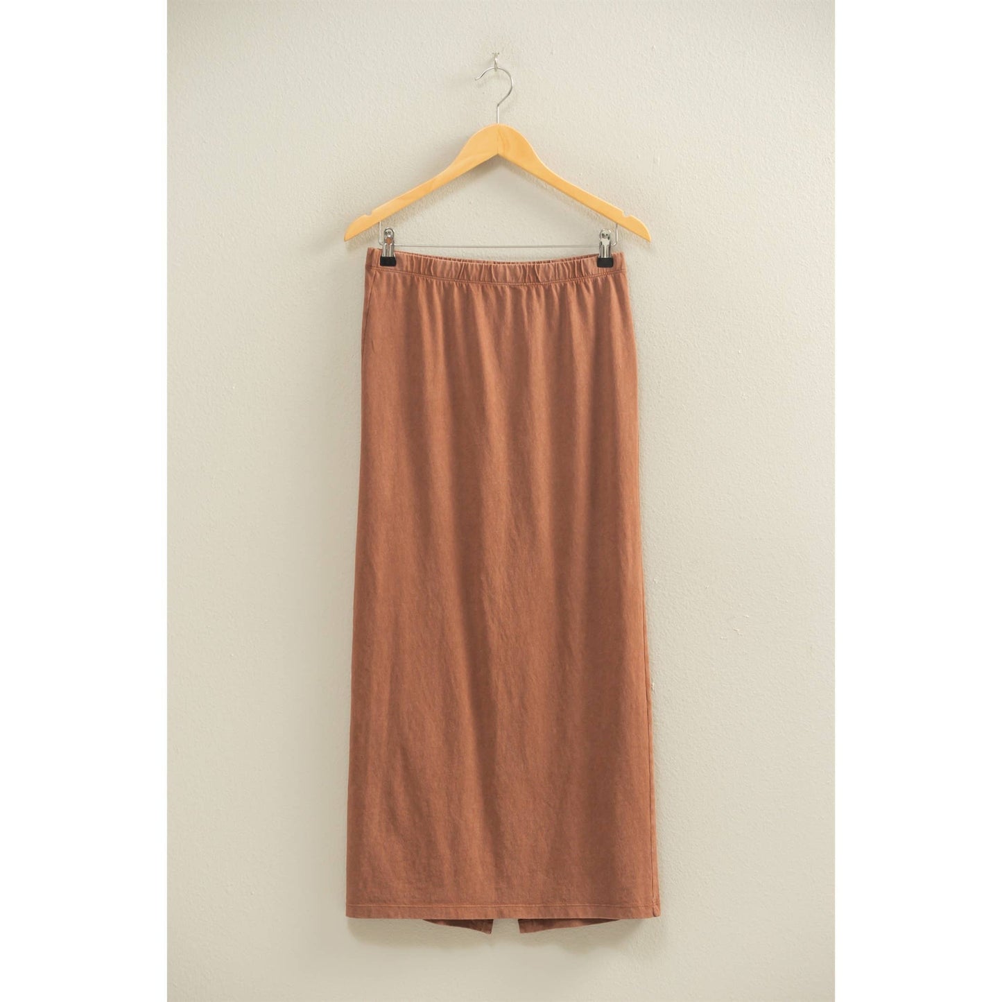 Mid-Rise Mineral Washed Casual Maxi Skirt: DARK TAUPE / S-M-L(2-2-2)