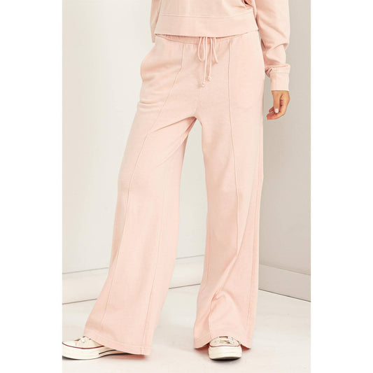 High Waist Drawstring Wide Leg Pants: DUSTY PINK / S-M-L(2-2-2)