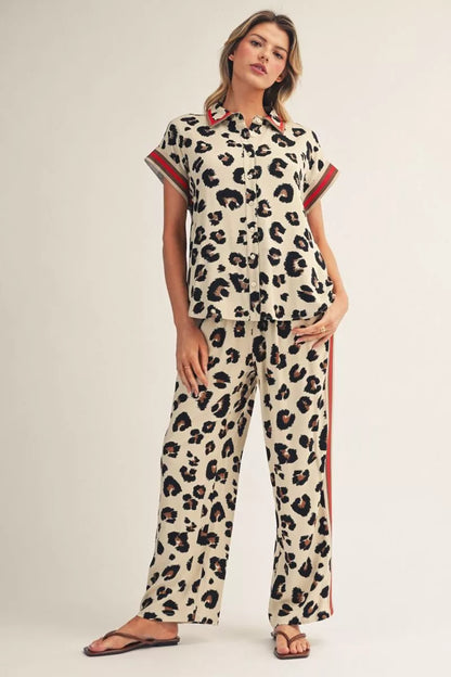 Animal Print Pants with Red Trim