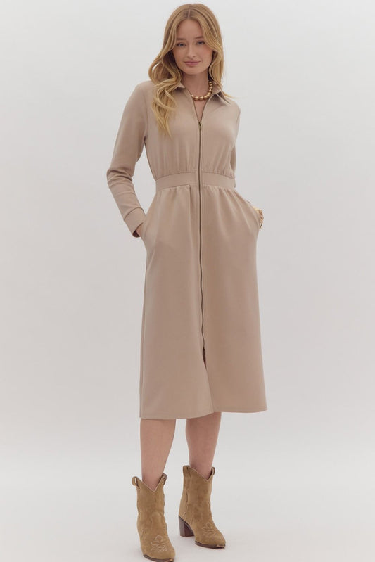 "Diane" Almond Long Sleeve Midi Dress - The Perfect Gift Shop & Boutique