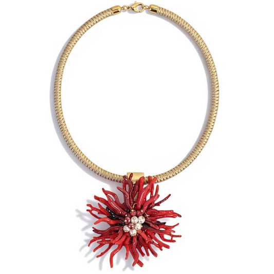 Red Coral Flower Collar Necklace | Coastal Statement Jewelry