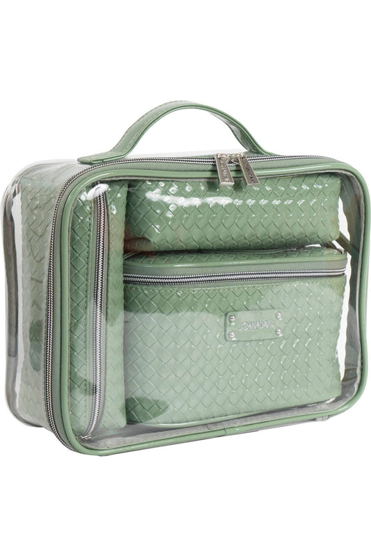 Joan & David Patent Woven 4 Piece Clear Cosmetic Bag Set: 104-SAGE
