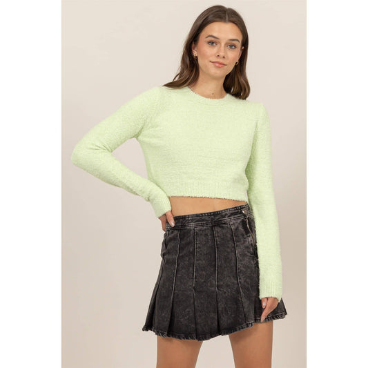 Padded Shoulder Cropped Sweater