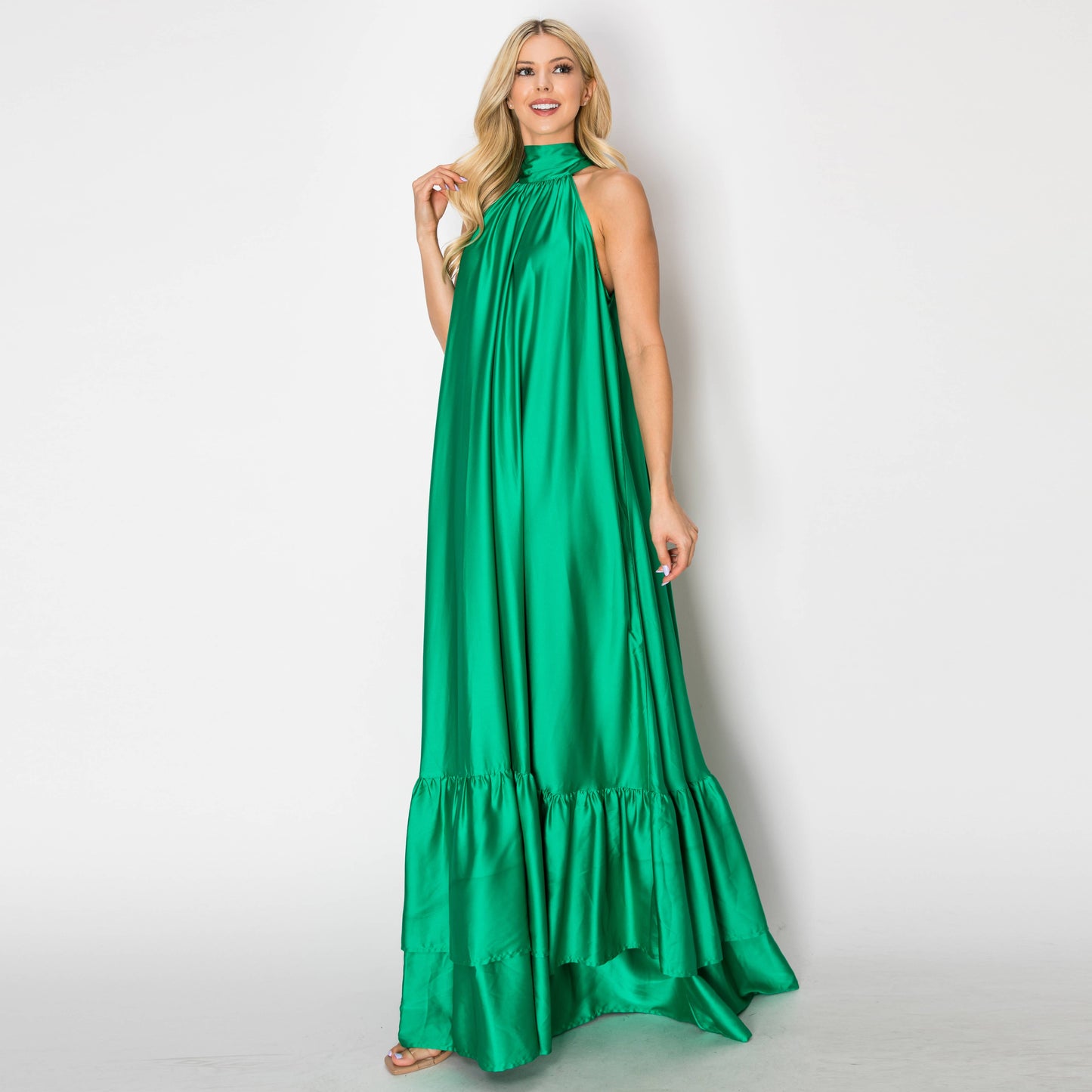Ava Green Satin Maxi Dress