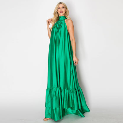 Ava Green Satin Maxi Dress