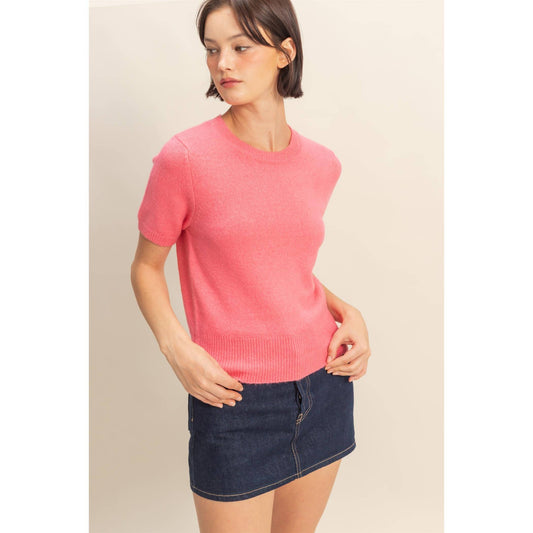 Short Sleeve Sweater Top TAFFY PINK