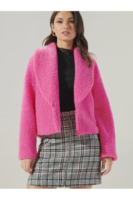 Edwina Faux Sherpa Shawl Collar Jacket Fuschia - The Perfect Gift Shop & Boutique