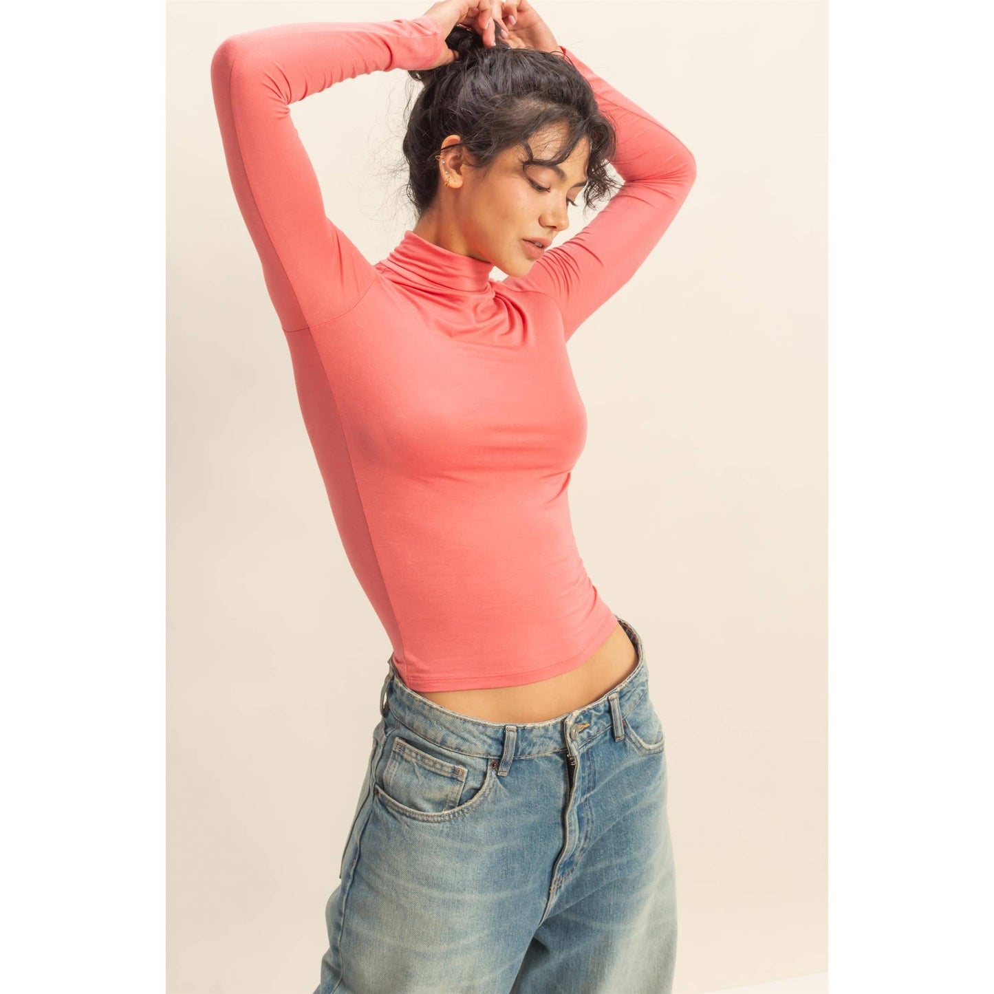 Long Sleeve Turtleneck Top: TEA ROSE