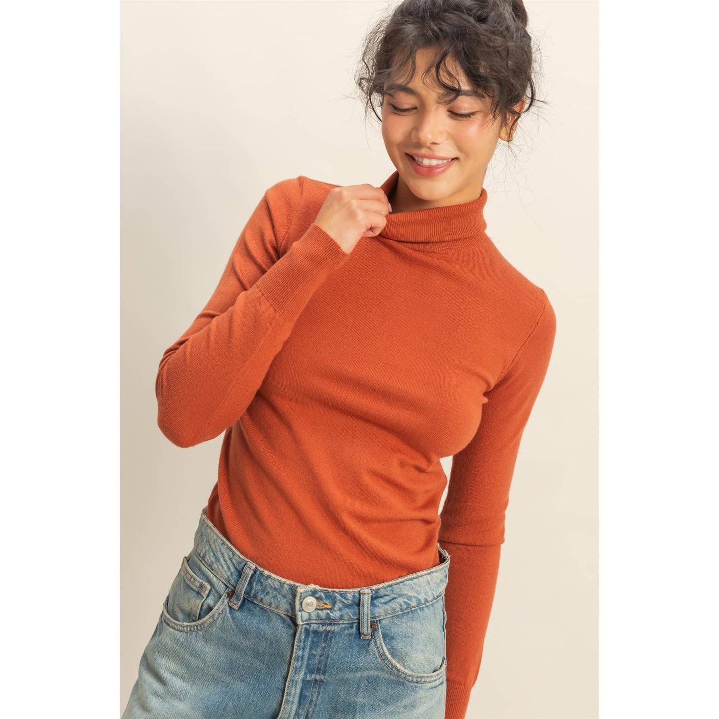 Turtleneck Sweater Top: DUSTY PINK / S-M-L(2-2-2)