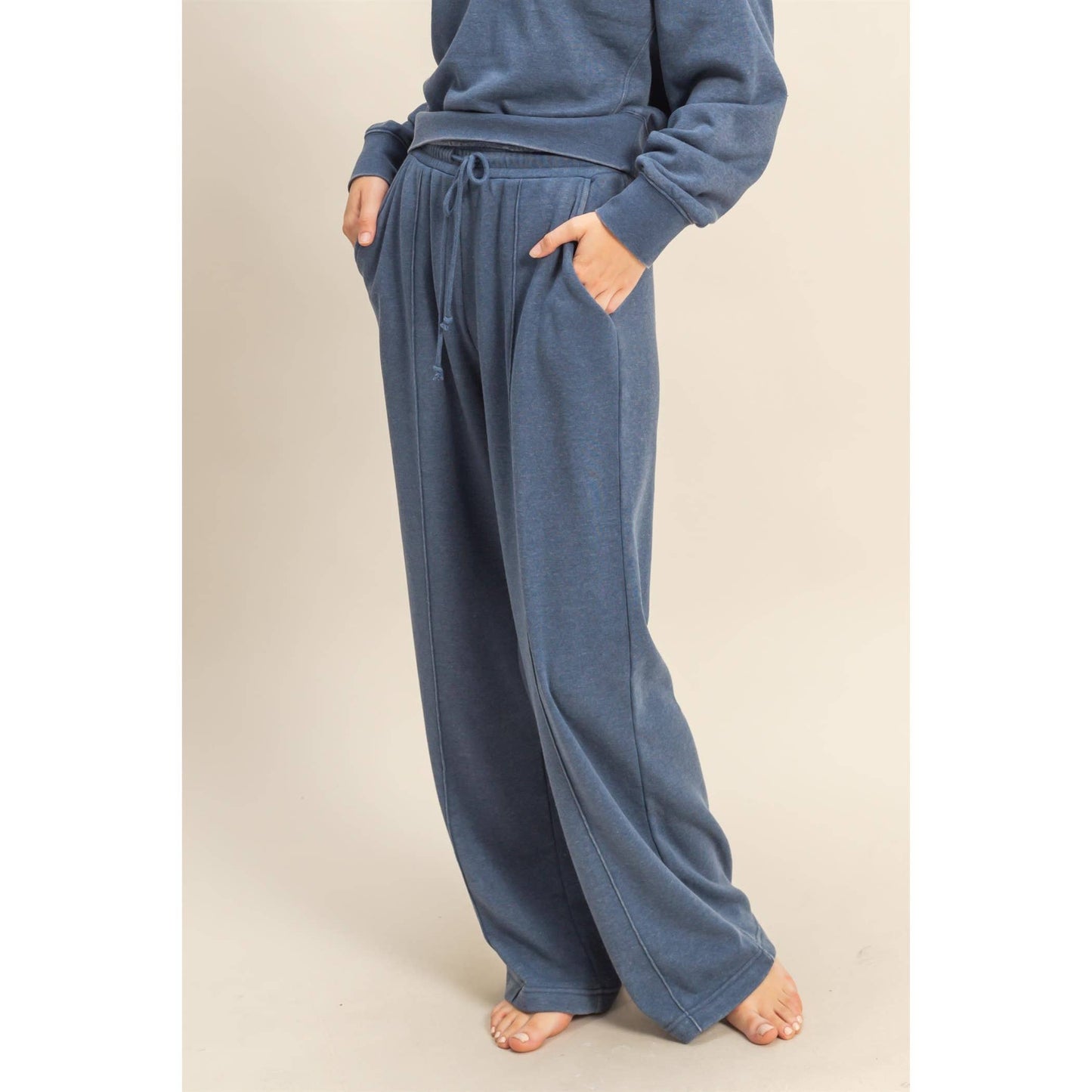 High-Waist Drawstring Pintuck Pants: DARK TAUPE / S-M-L(2-2-2)