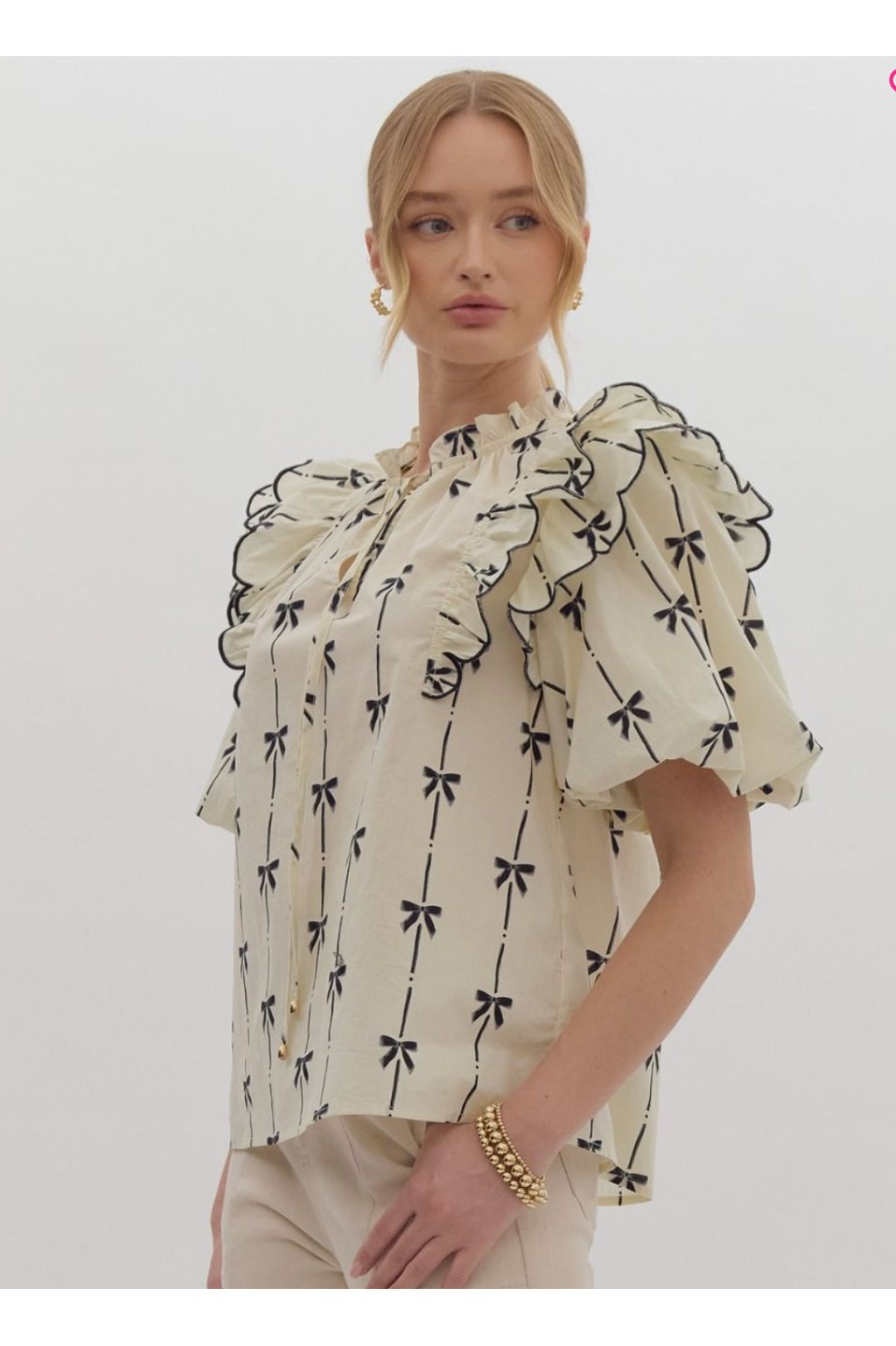 "Elsa" Bow Print Puff Sleeve Blouse - The Perfect Gift Shop & Boutique