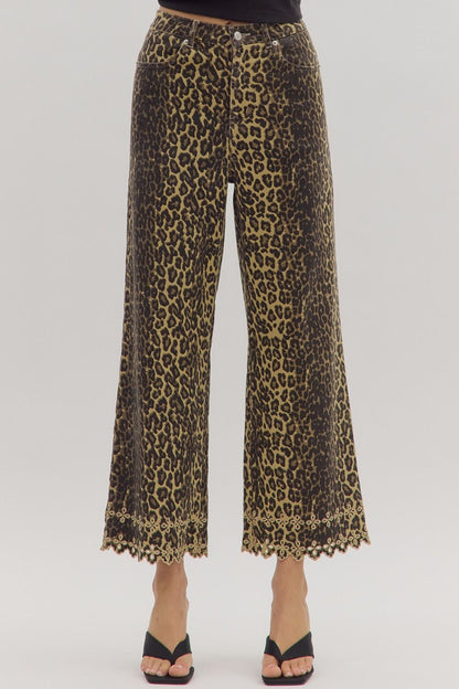 Cropped Leopard Eyelet Pants