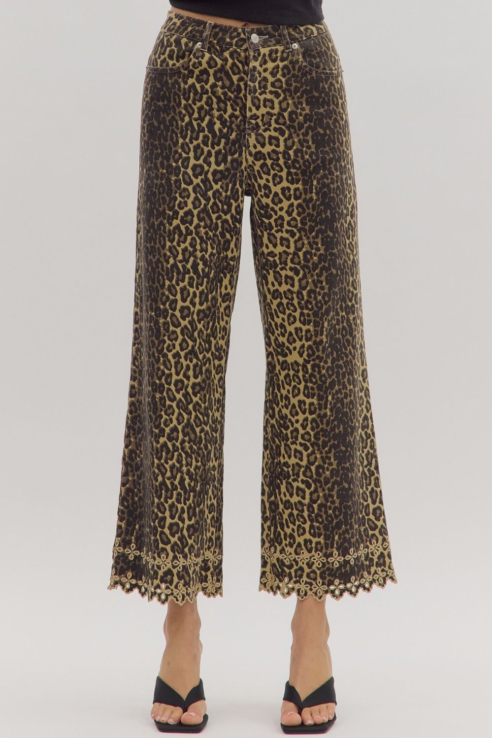 Cropped Leopard Eyelet Pants