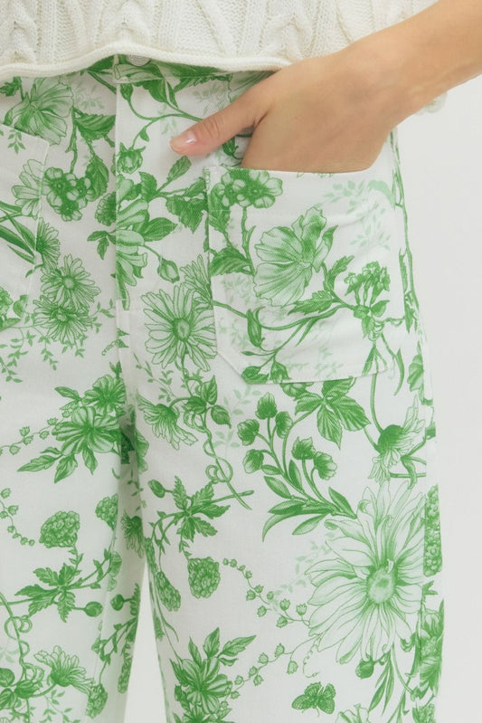 Green Floral Cropped Pants
