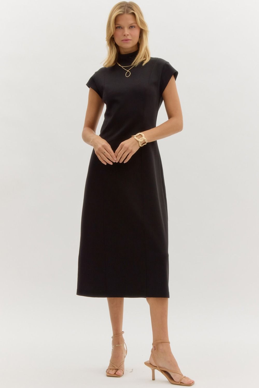 Bella - Black Mock Turtleneck Midi Dress