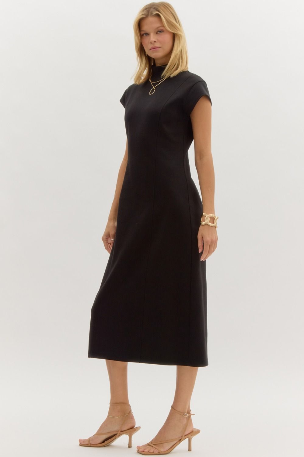 Bella - Black Mock Turtleneck Midi Dress