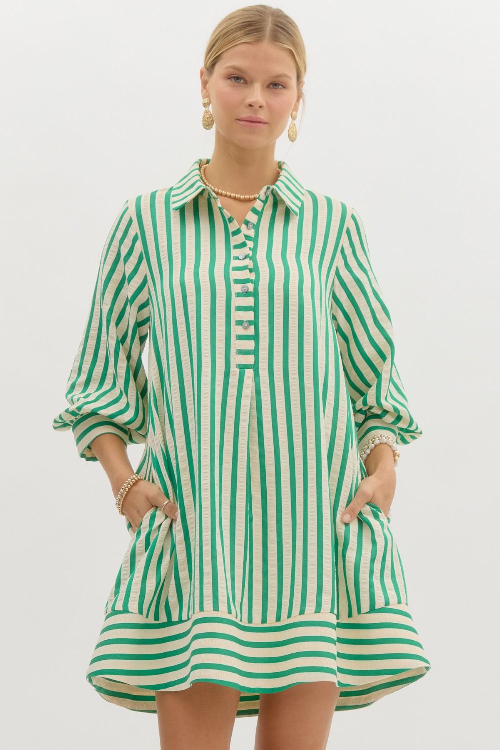 "Molly" Green Striped Dress