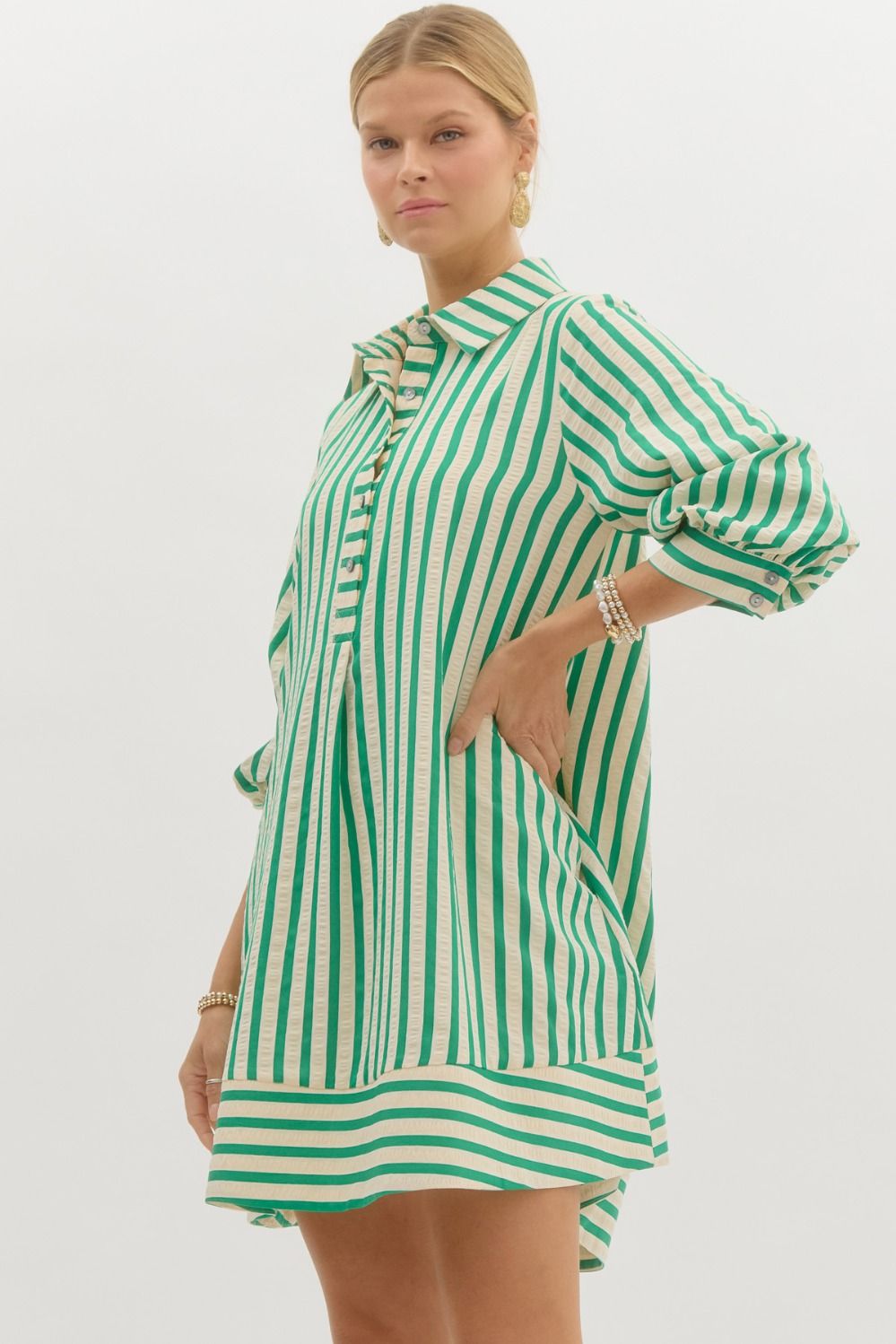 "Molly" Green Striped Dress