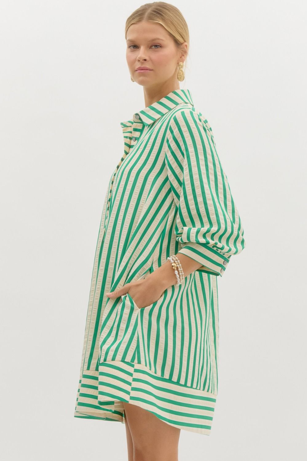 "Molly" Green Striped Dress