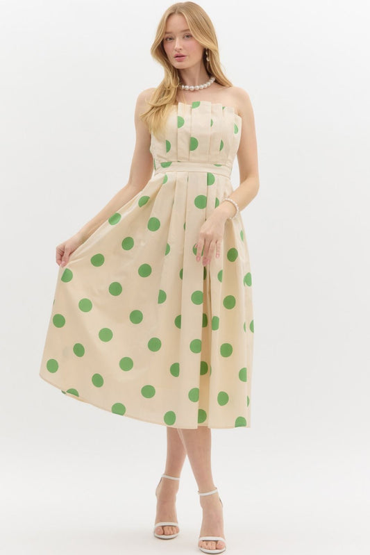 "Katy" Green Polka Dot Midi Dress