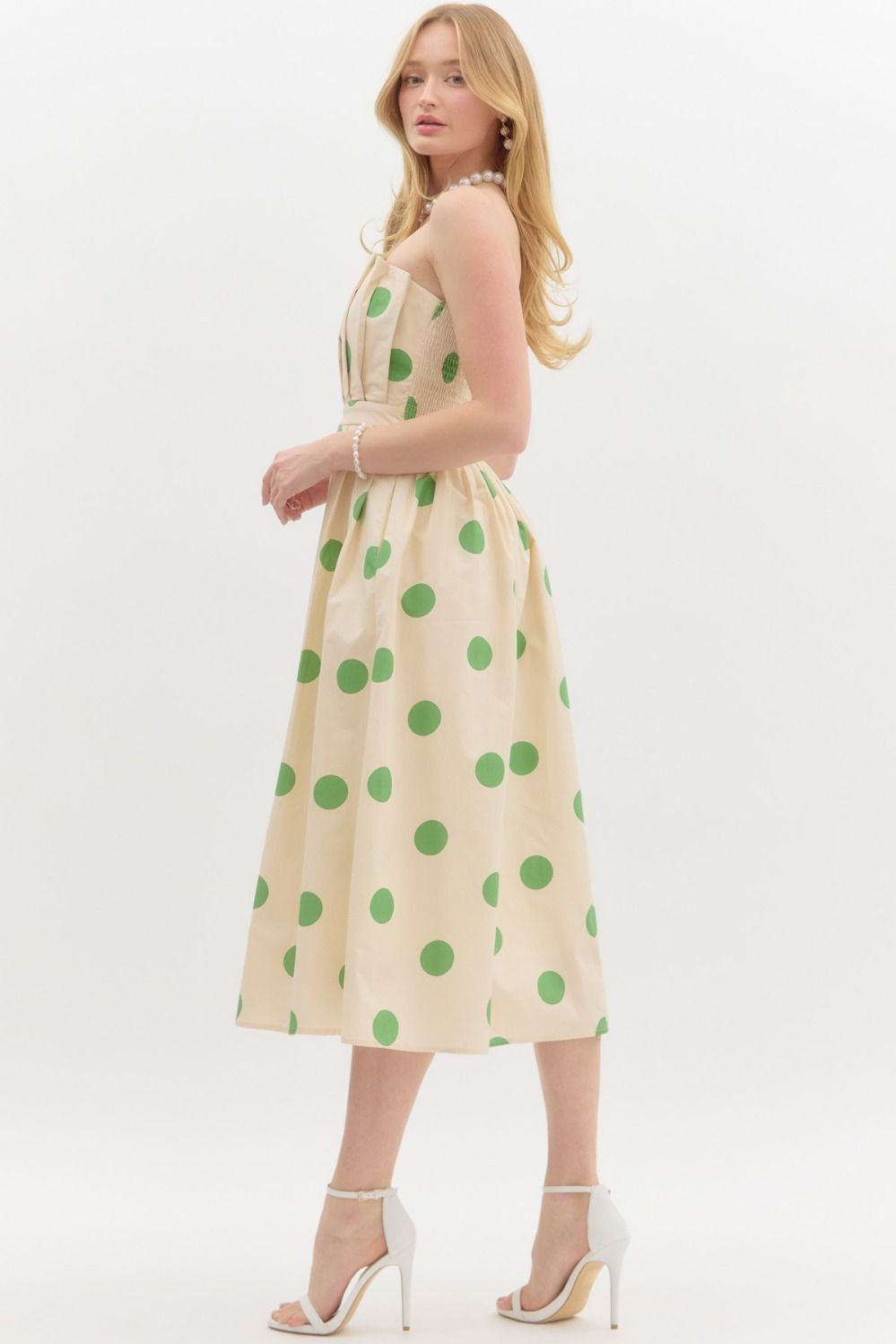 "Katy" Green Polka Dot Midi Dress