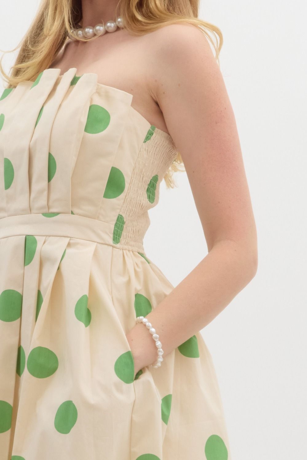 "Katy" Green Polka Dot Midi Dress