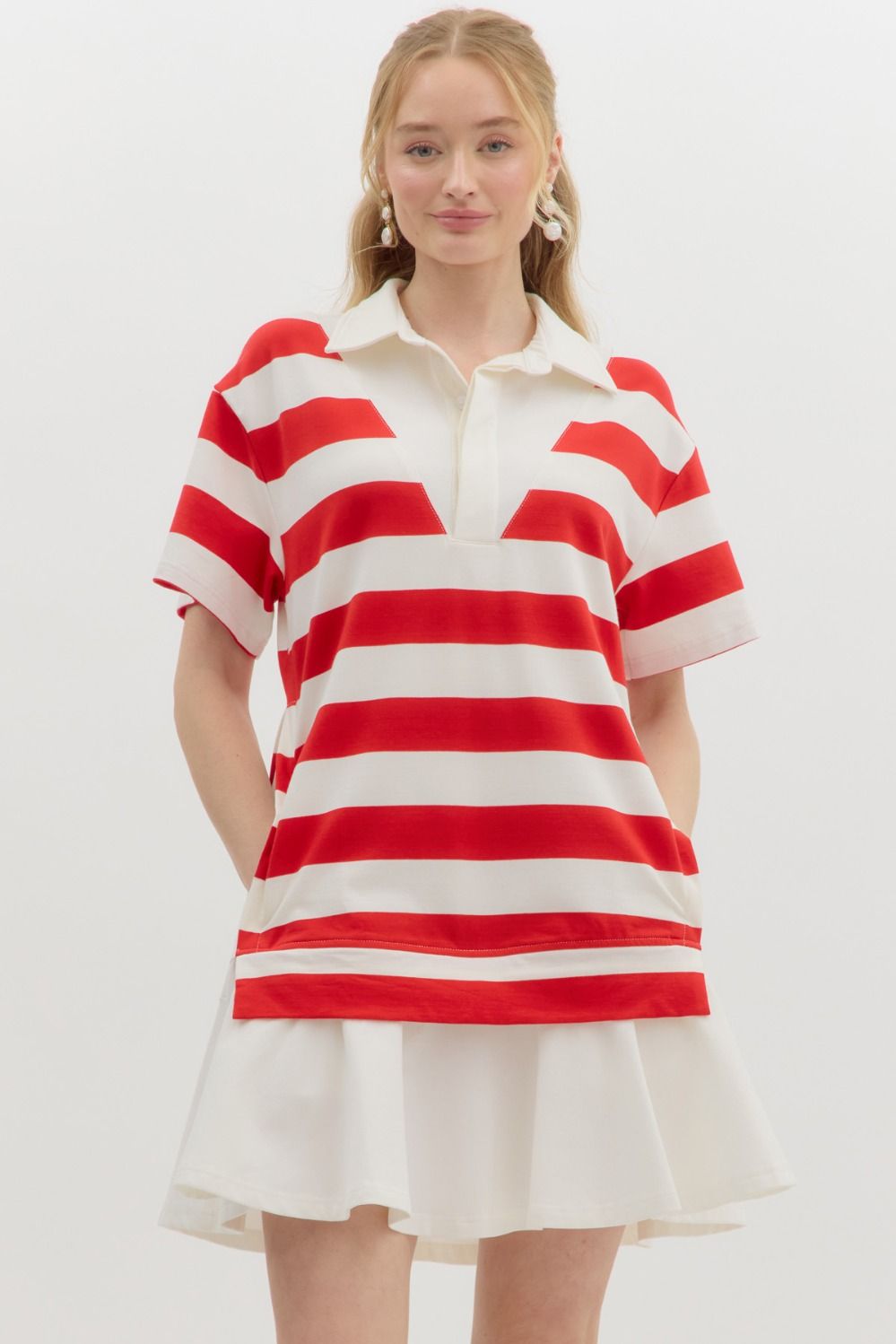 "Izzy" Red and White striped Dress