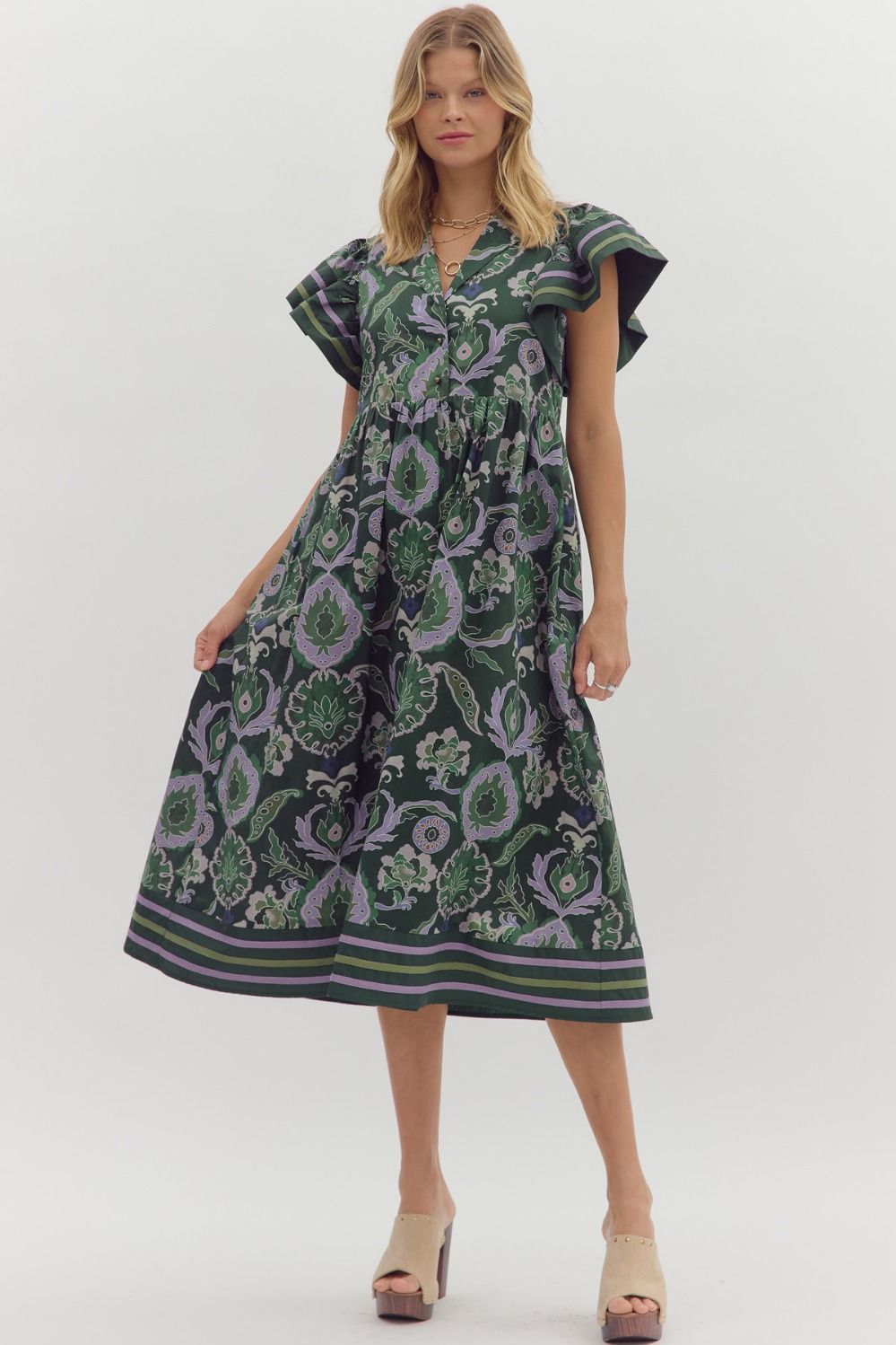Multi Print Cotton Dress - Midi Dress