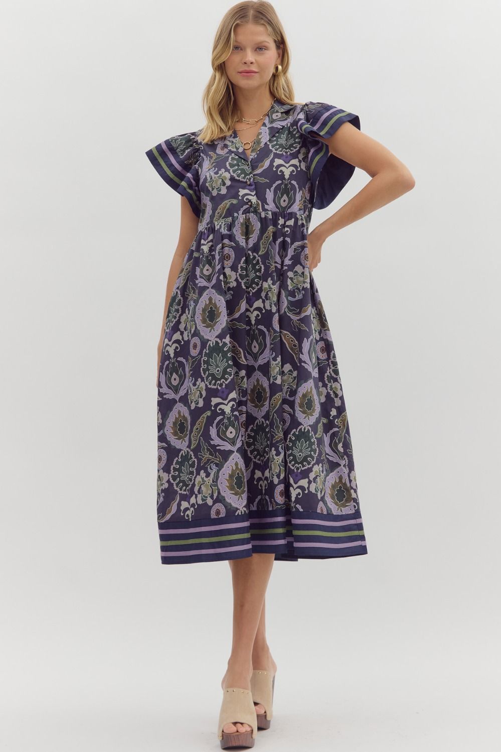 Multi Print Cotton Dress - Midi Dress