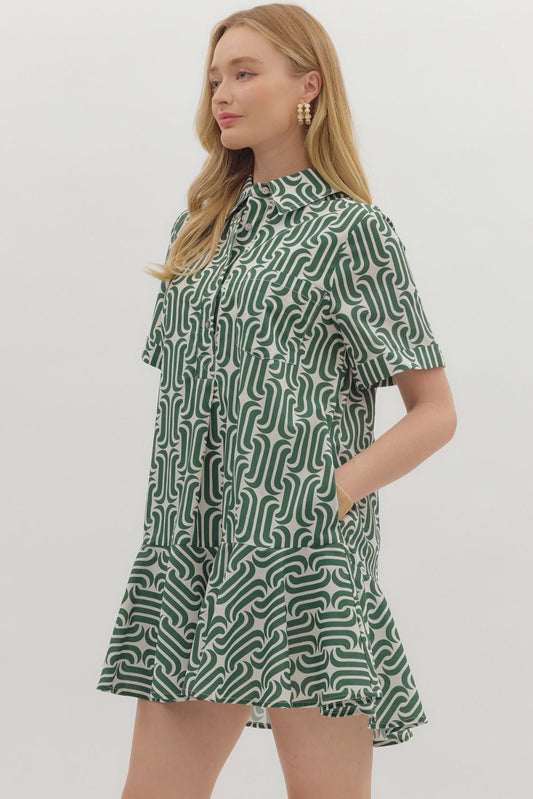 Caroline Abstract Green Dress
