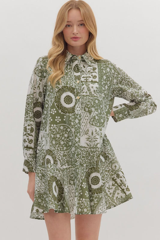 Green Botanical Print Dress