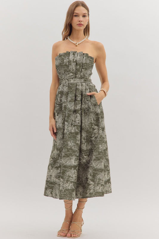 Olive Strapless Midi Dress