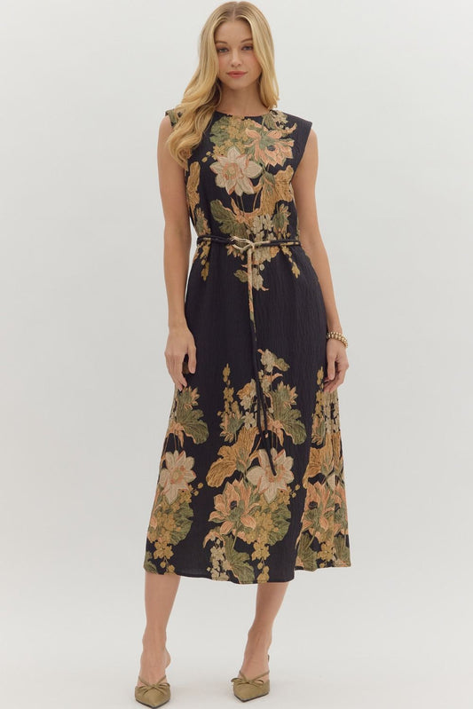 Susie Floral Black Midi Dress