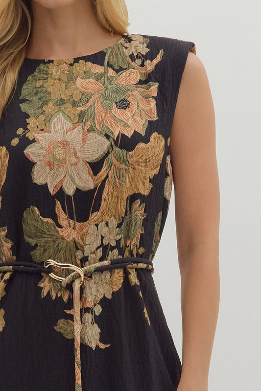Susie Floral Black Midi Dress