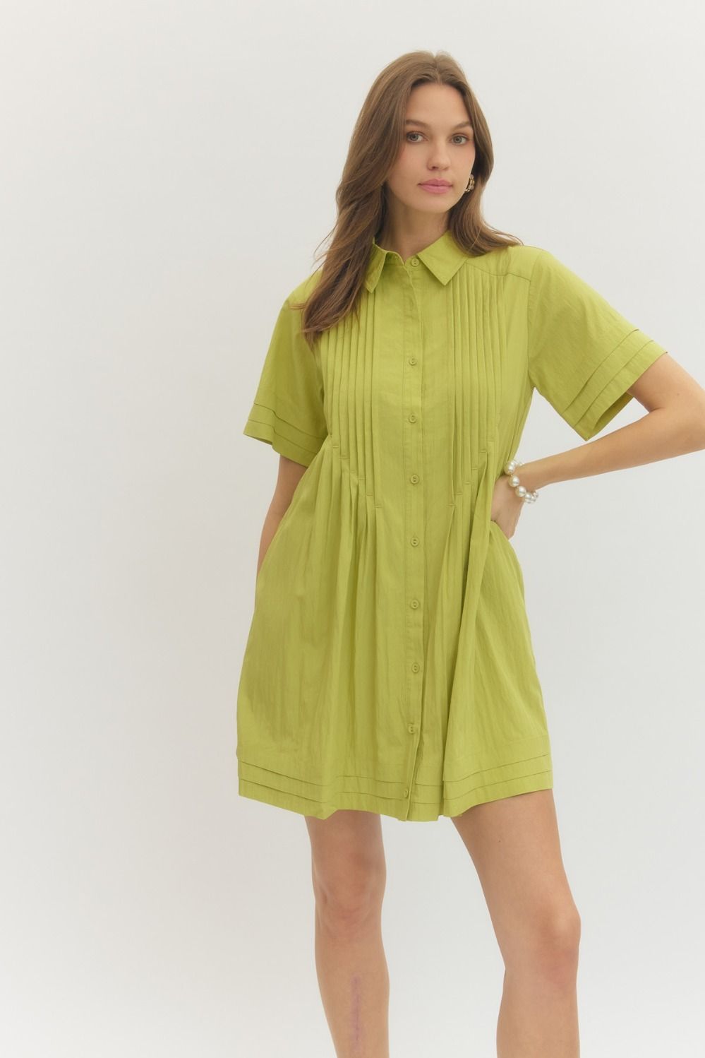 Fran Solid Pleated Dress
