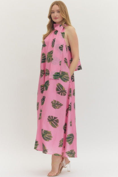 The Monstera Pink Maxi Dress