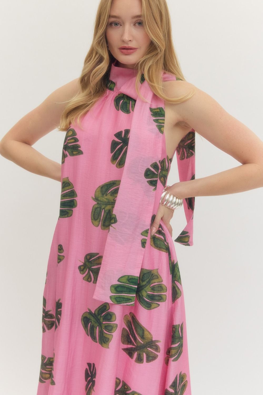 The Monstera Pink Maxi Dress