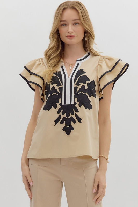 Ember Emroidered Flutter Top
