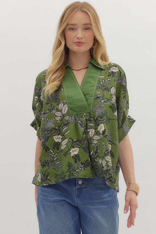 Olive Floral Top