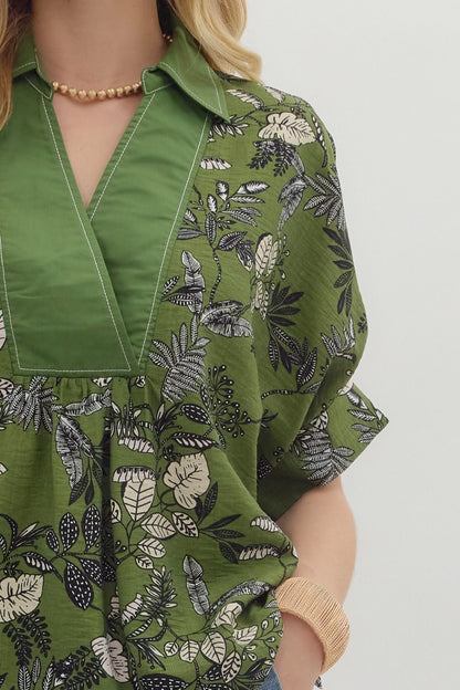 Olive Floral Top