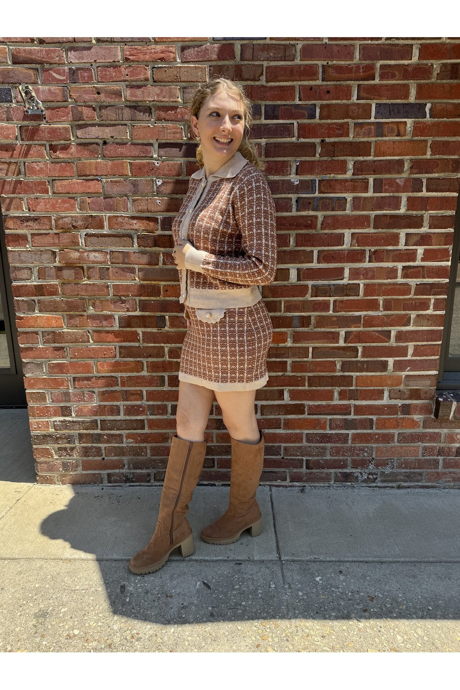 "Erika" Camel Plaid Knit Skirt - The Perfect Gift Shop & Boutique