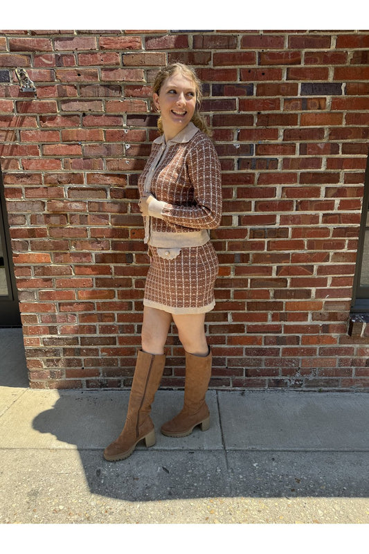 "Erika" Camel Plaid Knit Skirt - The Perfect Gift Shop & Boutique