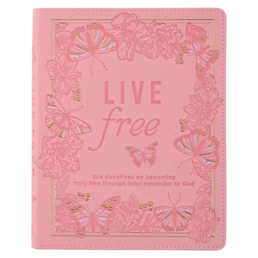 Christian Art Gifts- Devotional Live Free Pink Faux Leather