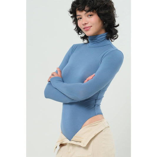 Long Sleeve Turtleneck Bodysuit: GRAY BLUE