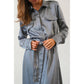 Matte Satin Belted Midi Shirt Dress
