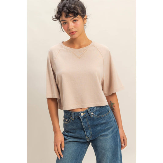 Short Sleeve Mineral Washed Cropped Tee: DARK TAUPE / S-M-L(2-2-2)